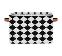 Mexpekil Storage Boxes for Shelves with Handle Collapsible Cube Storage Baskets Black White Checkered Fabric Shelf Baskets Toy Storage Organiser for Home Nursery 1PC