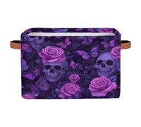 Mexpekil Storage Boxes for Shelves with Handle Collapsible Cube Storage Baskets Gothic Dark Purple Skulls Roses Shelf Baskets Toy Storage Organiser for Home Nursery 1PC