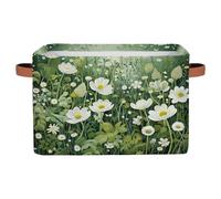Mexpekil Storage Boxes for Shelves with Handle Collapsible Cube Storage Baskets Green Floral Fabric Shelf Baskets Toy Storage Organiser for Home Nursery 1PC