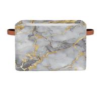 Mexpekil Storage Boxes for Shelves with Handle Collapsible Cube Storage Baskets Grey Gold Marble Fabric Shelf Baskets Toy Storage Organiser for Home Nursery 1PC