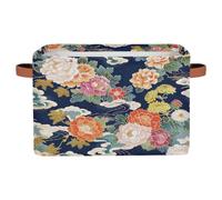 Mexpekil Storage Boxes for Shelves with Handle Collapsible Cube Storage Baskets Japanese Flowers Clouds Fabric Shelf Baskets Toy Storage Organiser for Home Nursery 1PC