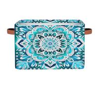 Mexpekil Storage Boxes for Shelves with Handle Collapsible Cube Storage Baskets Mandala Teal Floral Fabric Shelf Baskets Toy Storage Organiser for Home Nursery 1PC