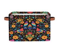 Mexpekil Storage Boxes for Shelves with Handle Collapsible Cube Storage Baskets Mexican Birds Flower Fabric Shelf Baskets Toy Storage Organiser for Home Nursery 1PC
