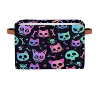 Mexpekil Storage Boxes for Shelves with Handle Collapsible Cube Storage Baskets Neon Goth Skulls Bones Fabric Shelf Baskets Toy Storage Organiser for Home Nursery 1PC
