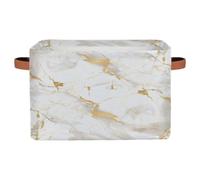 Mexpekil Storage Boxes for Shelves with Handle Collapsible Cube Storage Baskets White Gold Marble Fabric Shelf Baskets Toy Storage Organiser for Home Nursery 1PC