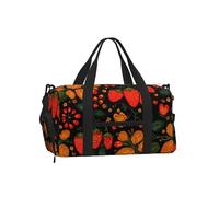 Mexpekil Strawberries Branch Gym Bag with Shoe Compartment Waterproof Duffel Bag Large Overnight Weekend Bags Travel Holdall for Women Men Teens