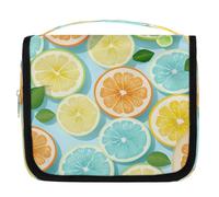 Mexpekil Summer Orange Lemon Slice Pattern Toiletry Bag for Women Men Ladies, Waterproof Hanging Travel Wash Bag with Hook, Cosmetic Makeup Bag Organiser
