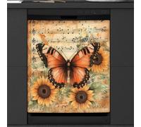 Mexpekil Sunflower Butterfly Music Note Dishwasher Magnet Cover 21x26Inch Decorative Dish Washer Sticker for Front Door Waterproof Kitchen Appliance Panel Magnetic Decal