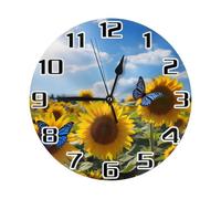 Mexpekil Sunflower.Butterfly Round Wall Clock, Silent Non-ticking Battery Operated Decor Clocks for Kitchen Living Room Bedroom Desktop Stand Clock Art 25cm