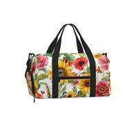 Mexpekil Sunflower Red Floral Gym Bag with Shoe Compartment Waterproof Duffel Bag Large Overnight Weekend Bags Travel Holdall for Women Men Teens