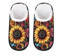 Mexpekil Sunflower Rose Tiger Print Fluffy Slippers for Women Men L