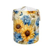Mexpekil Sunflowers Butterfly Laundry Basket with Drawstring Lid and Handles Collapsible Storage Baskets Waterproof Laundry Hamper Bag Large Storage Containers for Toy Clothes