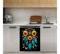 Mexpekil Sunflowers Dreamcatcher Feathers Dishwasher Magnet Cover 21x26Inch Decorative Dish Washer Sticker for Front Door Waterproof Kitchen Appliance Panel Magnetic Decal