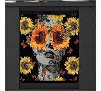 Mexpekil Sunflowers Women Dishwasher Magnet Cover 21x26Inch Decorative Dish Washer Sticker for Front Door Waterproof Kitchen Appliance Panel Magnetic Decal