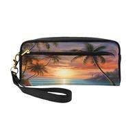 Mexpekil Sunset Beach Palm Tree Pencil Case Travel Makeup Pouch Pen Bag Holder Purse Leather Cosmetic Makeup Brush Bag Stationery Box for Kids Girls Boy School Office Supplies