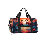 Mexpekil Sunset Flamingo Tree Gym Bag with Shoe Compartment Waterproof Duffel Bag Large Overnight Weekend Bags Travel Holdall for Women Men Teens