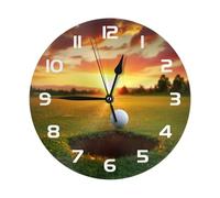 Mexpekil Sunset Golf Ball Silent Wall Clock Non Ticking 25cm Round Wall Clocks Battery Operated Modern Decorative Clock for Living Room Kitchen Bedroom Office