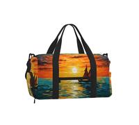 Mexpekil Sunset Sea Ship Gym Bag with Shoe Compartment Waterproof Duffel Bag Large Overnight Weekend Bags Travel Holdall for Women Men Teens