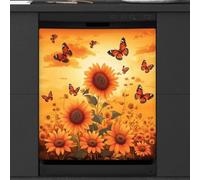 Mexpekil Sunset Sky Sunflowers Butterflies Dishwasher Magnet Cover 21x26Inch Decorative Dish Washer Sticker for Front Door Waterproof Kitchen Appliance Panel Magnetic Decal