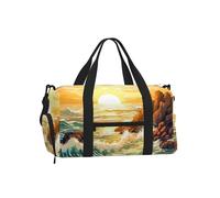 Mexpekil Sunset Waves Gym Bag with Shoe Compartment Waterproof Duffel Bag Large Overnight Weekend Bags Travel Holdall for Women Men Teens
