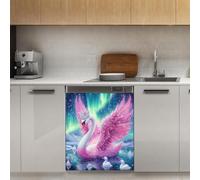 Mexpekil Swan_ Pink Wings Galaxy Dishwasher Magnet Cover 21x26Inch Decorative Dish Washer Sticker for Front Door Waterproof Kitchen Appliance Panel Magnetic Decal