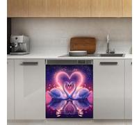 Mexpekil Swans Hearts Dishwasher Magnet Cover 21x26Inch Decorative Dish Washer Sticker for Front Door Waterproof Kitchen Appliance Panel Magnetic Decal