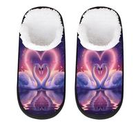 Mexpekil Swans Hearts Fluffy Slippers for Women Men M