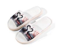 Mexpekil Swans Slippers for Women Men, Open Toe House Shoes Memory Foam Linen Slippers Summer Sliders for Indoor Outdoor, XL