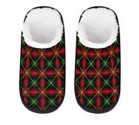 Mexpekil Tartan Plaid Red Green Pattern Fluffy Slippers for Women Men L
