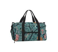 Mexpekil Teal Birds Flowers Gym Bag with Shoe Compartment Waterproof Duffel Bag Large Overnight Weekend Bags Travel Holdall for Women Men Teens