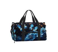 Mexpekil Teal Butterfly Floral Gym Bag with Shoe Compartment Waterproof Duffel Bag Large Overnight Weekend Bags Travel Holdall for Women Men Teens