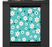 Mexpekil Teal Flowers Dishwasher Magnet Cover | Reusable Dish Washer Covers Decorative Dishwasher Front Panel Magnetic Cover Sticker for Kitchen Appliances 21x26inch
