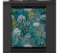 Mexpekil Teal Forest Fowers Dishwasher Magnet Cover | 23x26inch Reusable Dish Washer Covers Decorative Dishwasher Front Panel Magnetic Cover Sticker for Kitchen Appliances