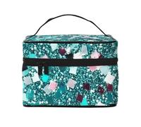 Mexpekil Teal Glitter Makeup Bag Travel Cosmetic Bags Large Capacity Make Up Organiser Storage Bag Portable Toiletry Bags for Women Girls