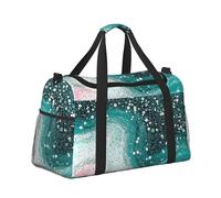 Mexpekil Teal Glitter Marble Duffel Bag Large Carry On Hand Luggage Bags Waterproof Weekender Bags Foldable Tote Bag for Travel Sports Gym Dance