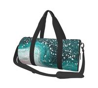 Mexpekil Teal Glitter Marble Foldable Gym Bag Carry On Travel Duffle Bags Waterproof Woman Men Hand Luggage Bag Large Weekend Overnight Bags for Sports Dance with Removable Strap