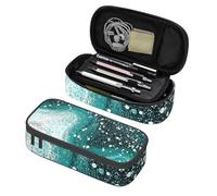 Mexpekil Teal Glitter Marble Pencil Case for Girls Boys with Compartments Large Pen Organizer Bag Zipper Multi-Use Pouch for School Supplies, Makeup Cosmetics, Kids, Adults