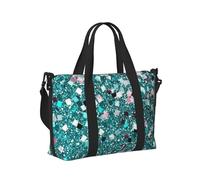 Mexpekil Teal Glitter Travel Duffel Bag Waterproof Sports Gym Bag Large Weekend Overnight Bags for Women Men Foldable Carry On Luggage Tote Bag for Flight