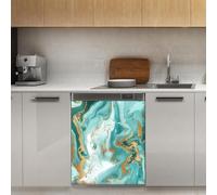 Mexpekil Teal Gold Marble Dishwasher Magnet Cover 21x26Inch Decorative Dish Washer Sticker for Front Door Waterproof Kitchen Appliance Panel Magnetic Decal
