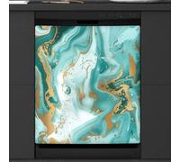 Mexpekil Teal Gold Marble Dishwasher Magnet Cover | 23x26inch Reusable Dish Washer Covers Decorative Dishwasher Front Panel Magnetic Cover Sticker for Kitchen Appliances