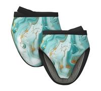 Mexpekil Teal Gold Marble Oven Gloves Heat Resistant Oven Mitts Silicone Oven Glove Kitchen Mini Oven Gloves for Cooking Baking Grilling Barbecue 1 Pair