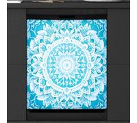 Mexpekil Teal Mandala Floral Dishwasher Magnet Cover | 23x26inch Reusable Dish Washer Covers Decorative Dishwasher Front Panel Magnetic Cover Sticker for Kitchen Appliances