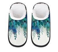 Mexpekil Teal Peacock Feathers Hanging Fluffy Slippers for Women Men L