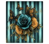 Mexpekil Teal Roses Butterflies Striped Dishwasher Magnet Cover | Reusable Dish Washer Covers Decorative Dishwasher Front Panel Magnetic Cover Sticker for Kitchen Appliances 21x26inch