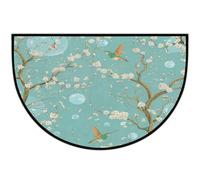 Mexpekil Teal Tree Branches Birds Half Moon Door Mat Indoor Outdoor Non Slip Floor Mat Washable Half Circle Doormats Absorbent Dirt Trapper Half Round Rugs for Entrance 61x91cm