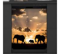 Mexpekil Three Elephant Sunset Dishwasher Magnet Cover 21x26 in, Decorative Waterproof Dishwasher Magnetic Cover Sticker for Kitchen Appliances