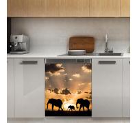 Mexpekil Three Elephant Sunset Dishwasher Magnet Cover 23x26 in, Decorative Waterproof Dishwasher Magnetic Cover Sticker for Kitchen Appliances