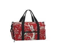 Mexpekil Tigers Rabbits Trees Red Gym Bag with Shoe Compartment Waterproof Duffel Bag Large Overnight Weekend Bags Travel Holdall for Women Men Teens