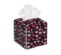 Mexpekil Tissue Box Covers, Pink And Glitter Hearts Leather Tissue Box Cover Square Organiser, Room Decoration for Bathroom Kitchen Office Nightstands Tabletop