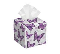 Mexpekil Tissue Box Holder, Butterflies Purple Leather Square Tissue Box Covers Cube, Home Tissues Cover Case Paper Holder Desk Organiser for Office Car Hotel